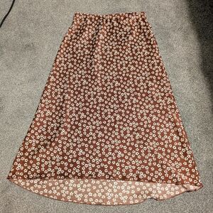 Abercrombie Satin Floral Brown Midi Skirt Size Small